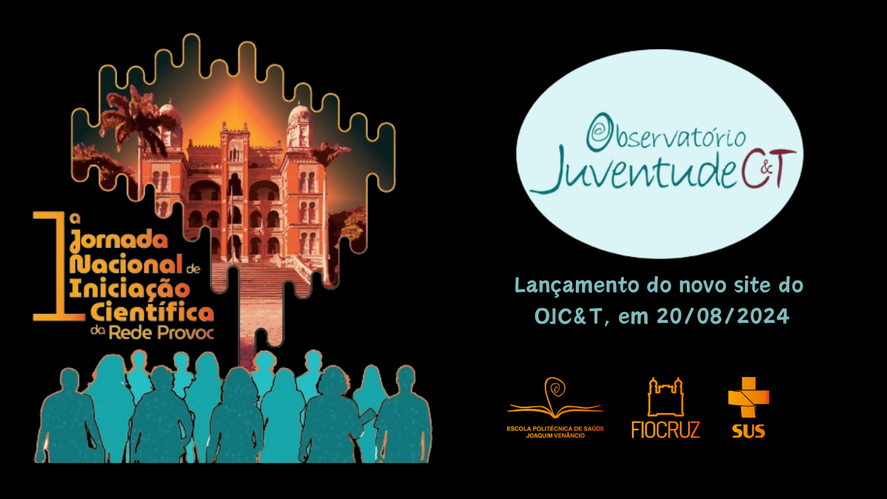 cartaz com fundo preto e logo da 1 jornada Nacional de iniciação científica da Rede Provoc.