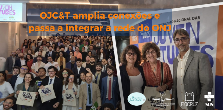 montagem com duas fotos, sendo uma com o registro de todos que estavam no evento e a outra com os pesquisadores do OJC&T