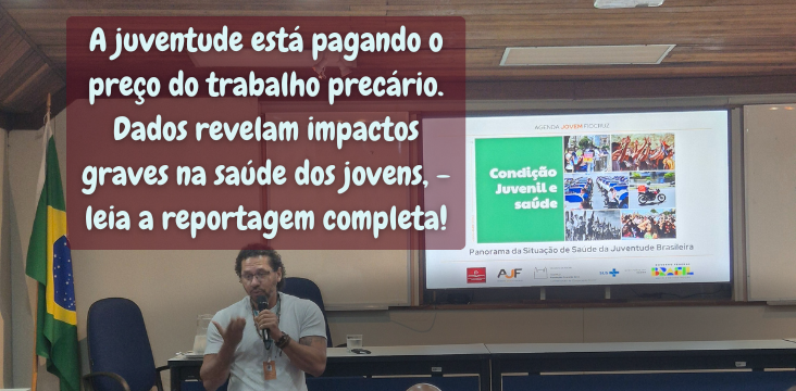 banner com imagem de pesquisador apresentando a pesquisa sobre a saúde da juventude brasileira.